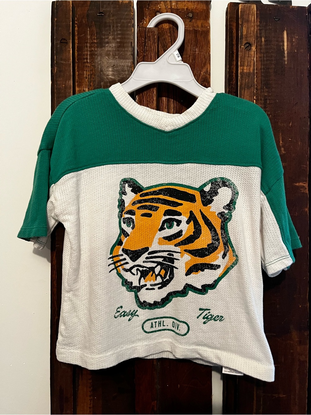 Old Navy Green and White Tiger Graphic Kids Jersey Top